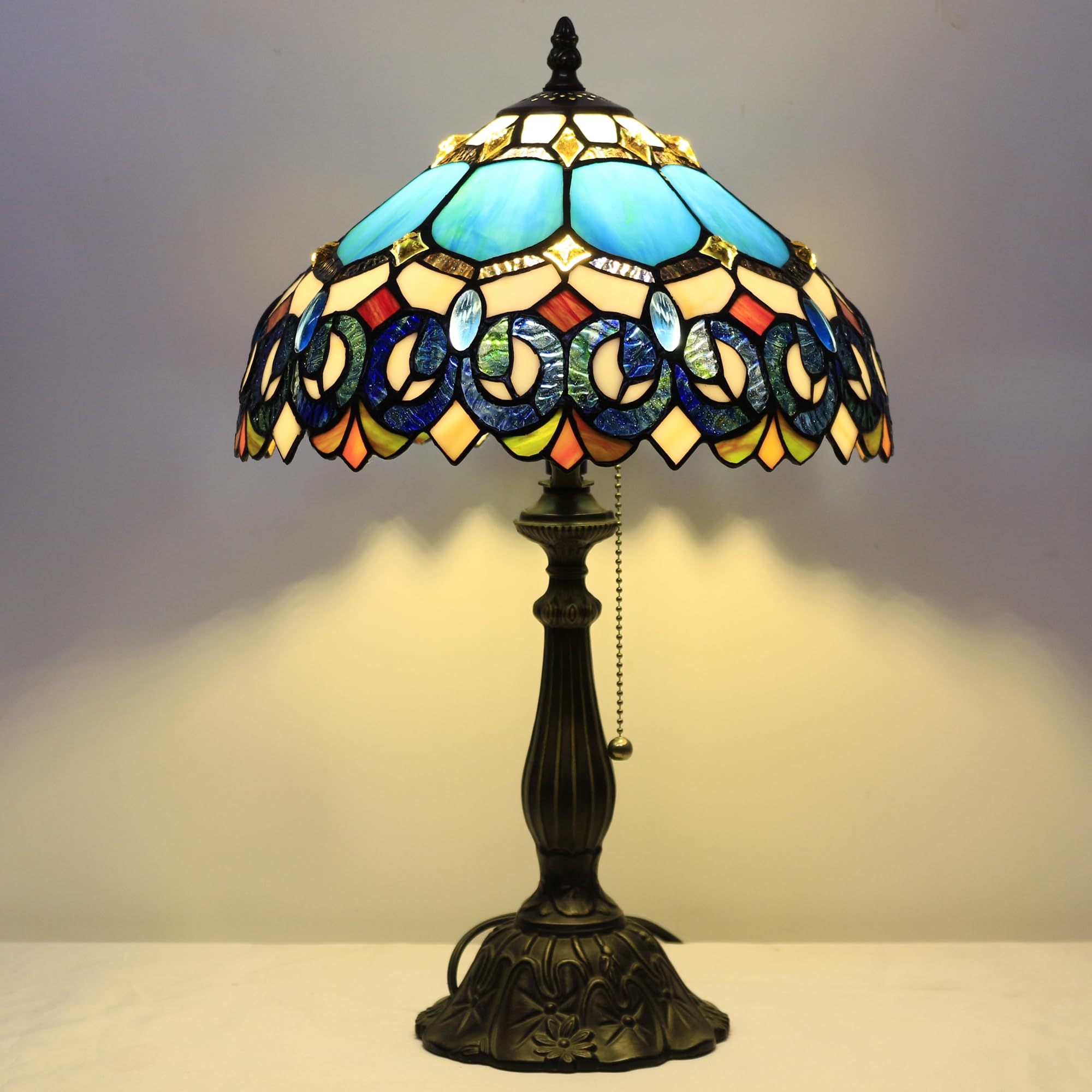 ZJART Tiffany Table Lamp Stained Glass Lamp 12X12X19 Inch Antique